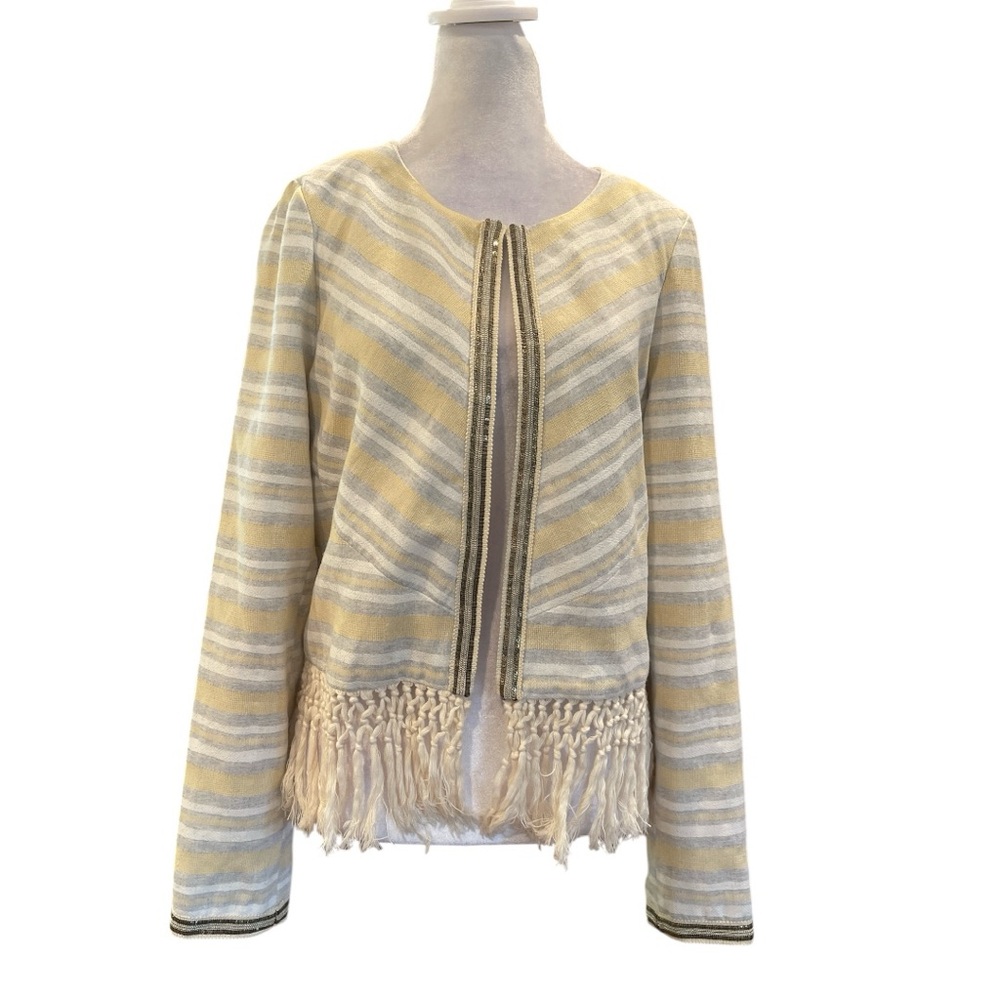 EsQualo 8 Boho Fringe Jacket Yellow Blue Euro Chic Spring Blazer - Picture 2 of 8